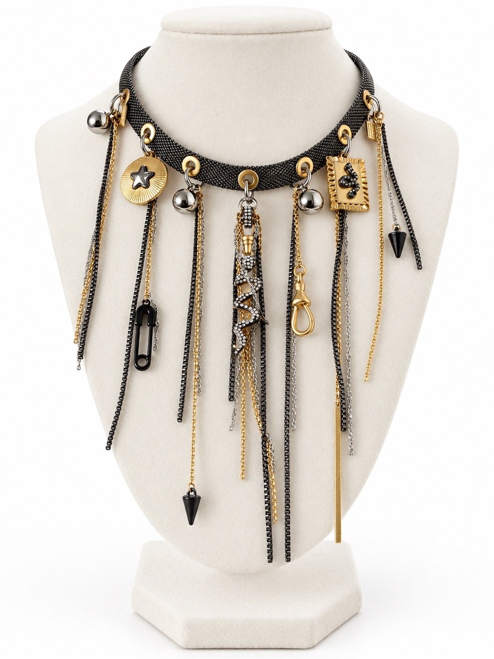 ZARA Mixed Metal Charm Fringe Statement Necklace